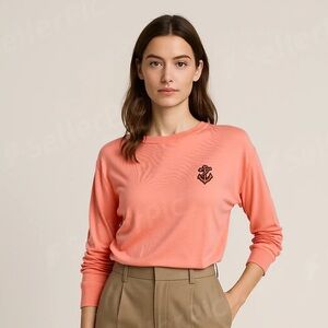 NWT Chinti & Parker 100% Cashmere Anchor Embroidered Salmon Colored Sweater